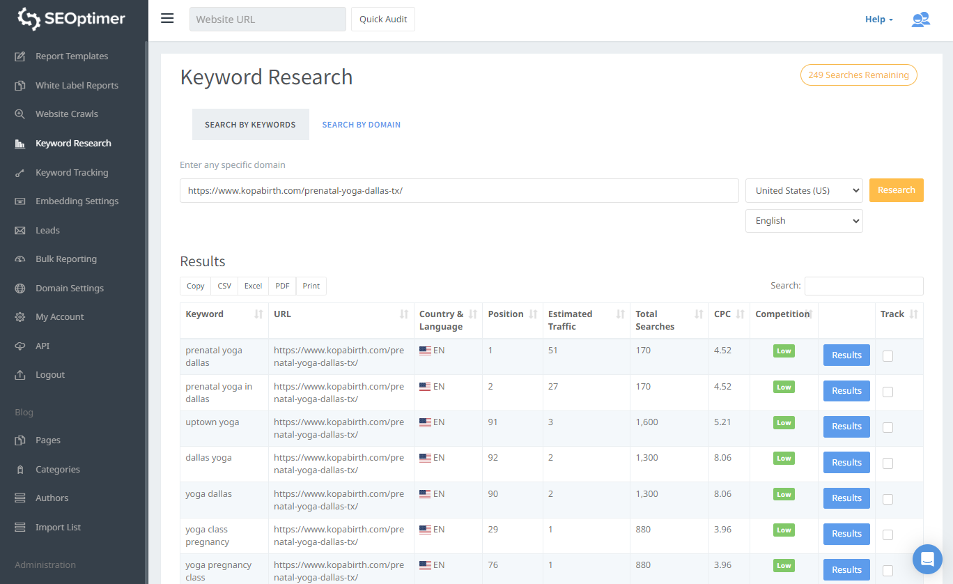 seoptimer keyword research tool